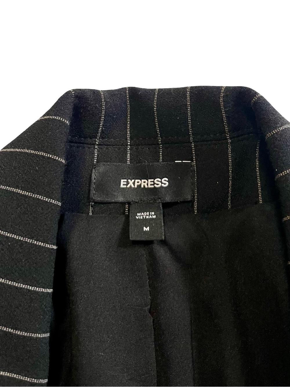 Express Editor Black Pinstripe Double-Breasted Blazer + Pants Suit Set - Picture 4 of 10